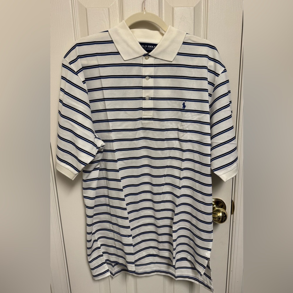 Polo Ralph Lauren Men’s White & Navy Striped Polo Shirt